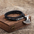 Handmade Leather and Stainless Steel Axe Pendant Rope Bracelet