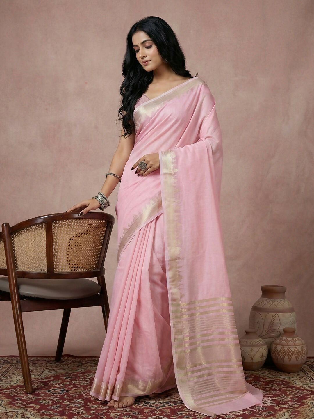 Light Pink Cotton Saree with Matching Blouse Piece