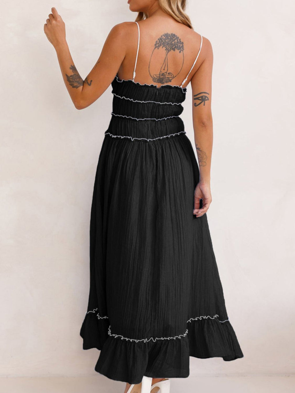 Girls Vintage Ruffled Hem Midi Dress with Tied and Ruched Detail
