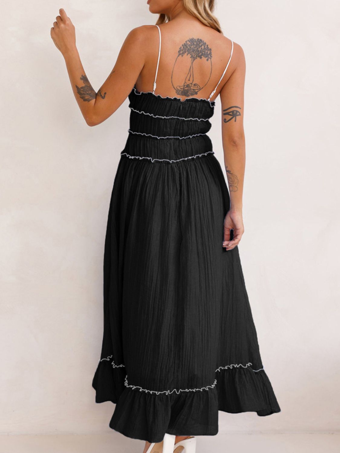 Girls Vintage Ruffled Hem Midi Dress with Tied and Ruched Detail