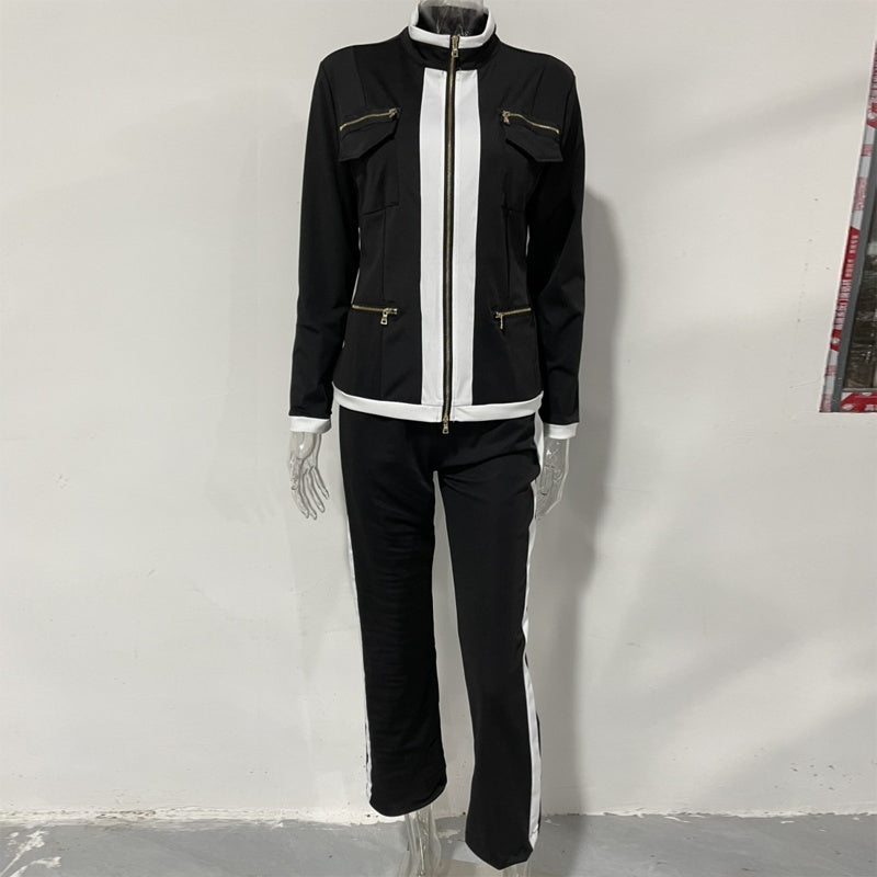 Women's 2-Piece Color-Block Zip Jacket and Straight Leg Sport Set