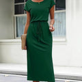 Cinched Waist Slim-Fit Round Neck Short Sleeve Mini Dress