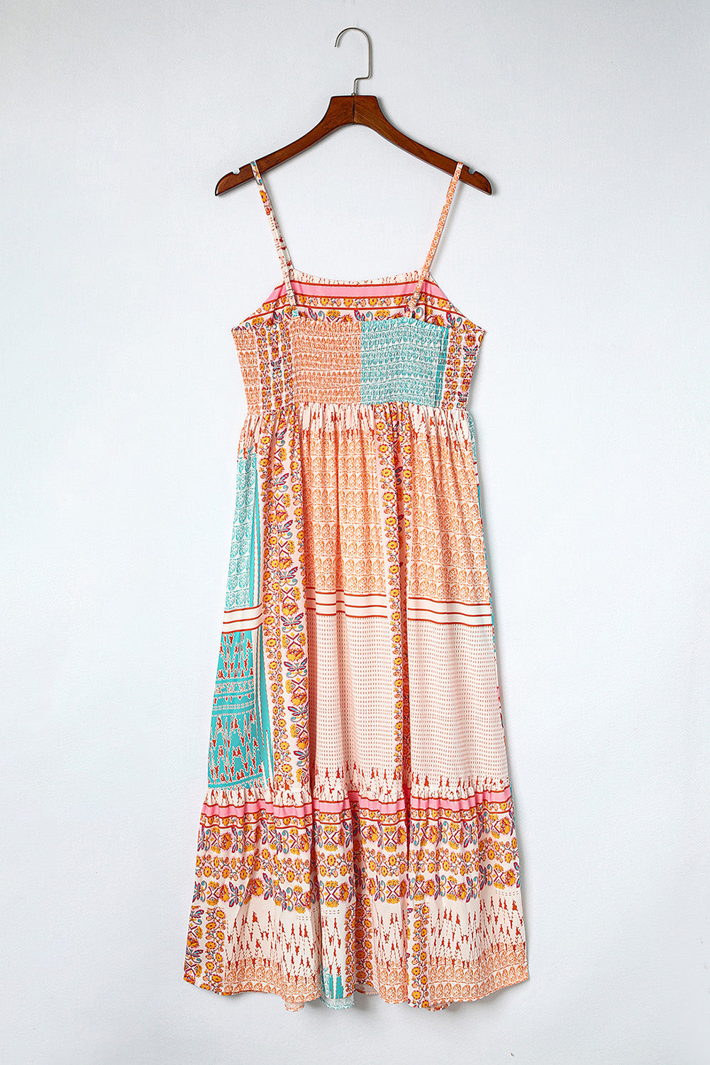Multicolor Boho Patchwork Square Neck A-Line Maxi Sundress