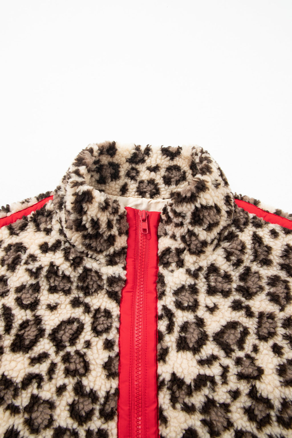 Leopard Fleece Contrast Trim Half Zip Sweatshirt