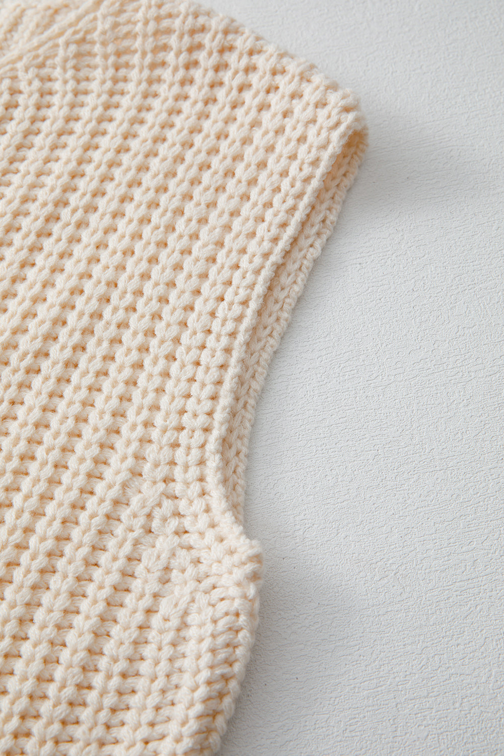 White Textured Knit Buttoned Sweater Vest with Side Pockets