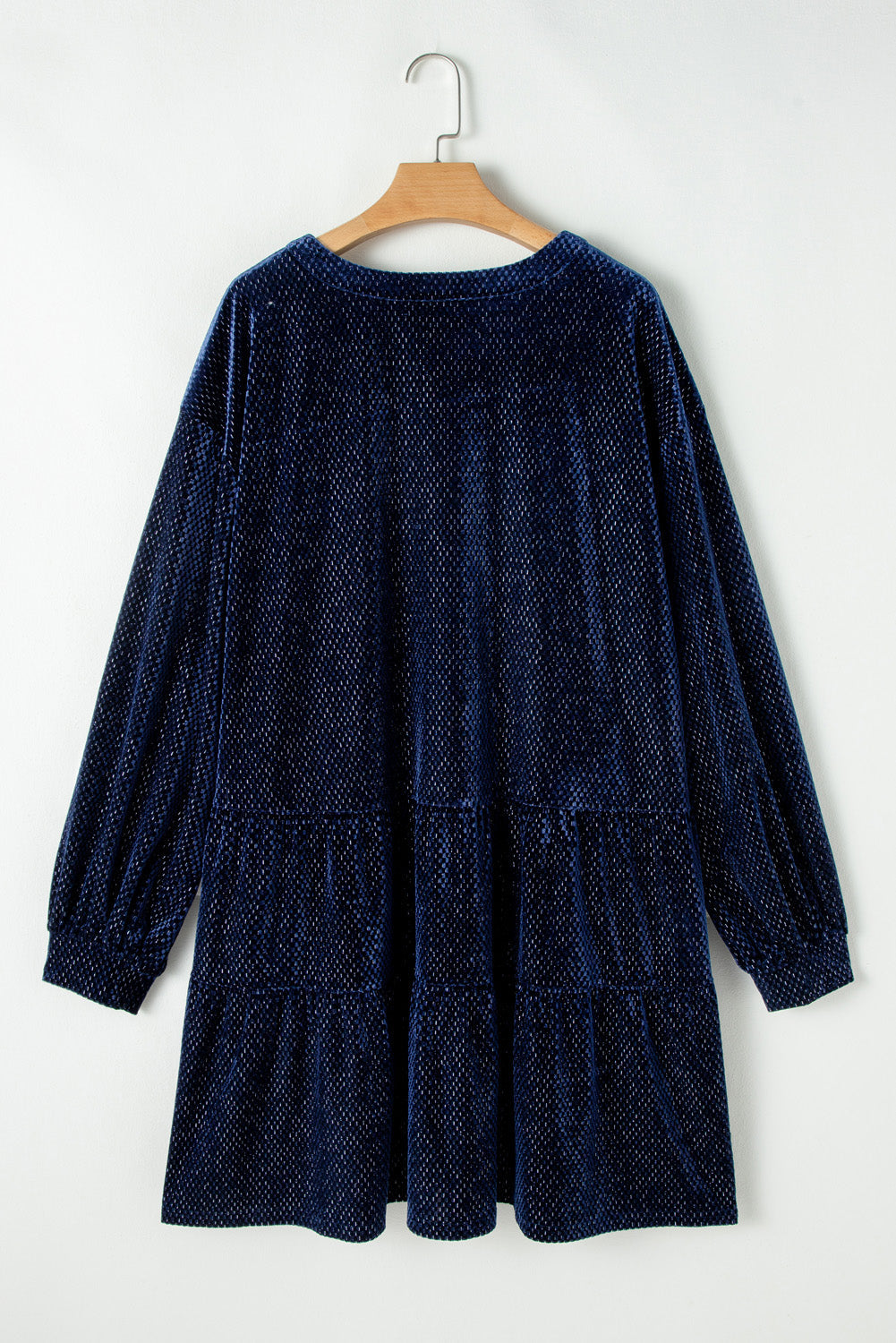 Plus Size Textured Velvet Buttoned Tiered Dress