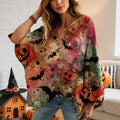 Women’s Halloween Pumpkin Print Batwing Sweater Loose Knit Top