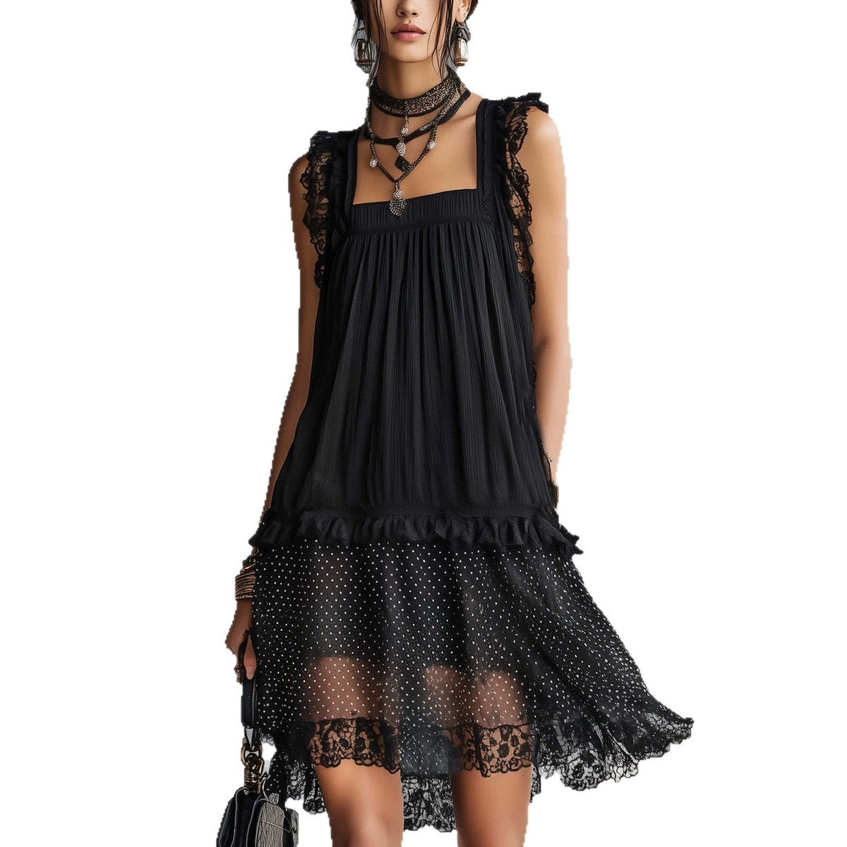 Women's Sleeveless Lace Patchwork Mini Dress
