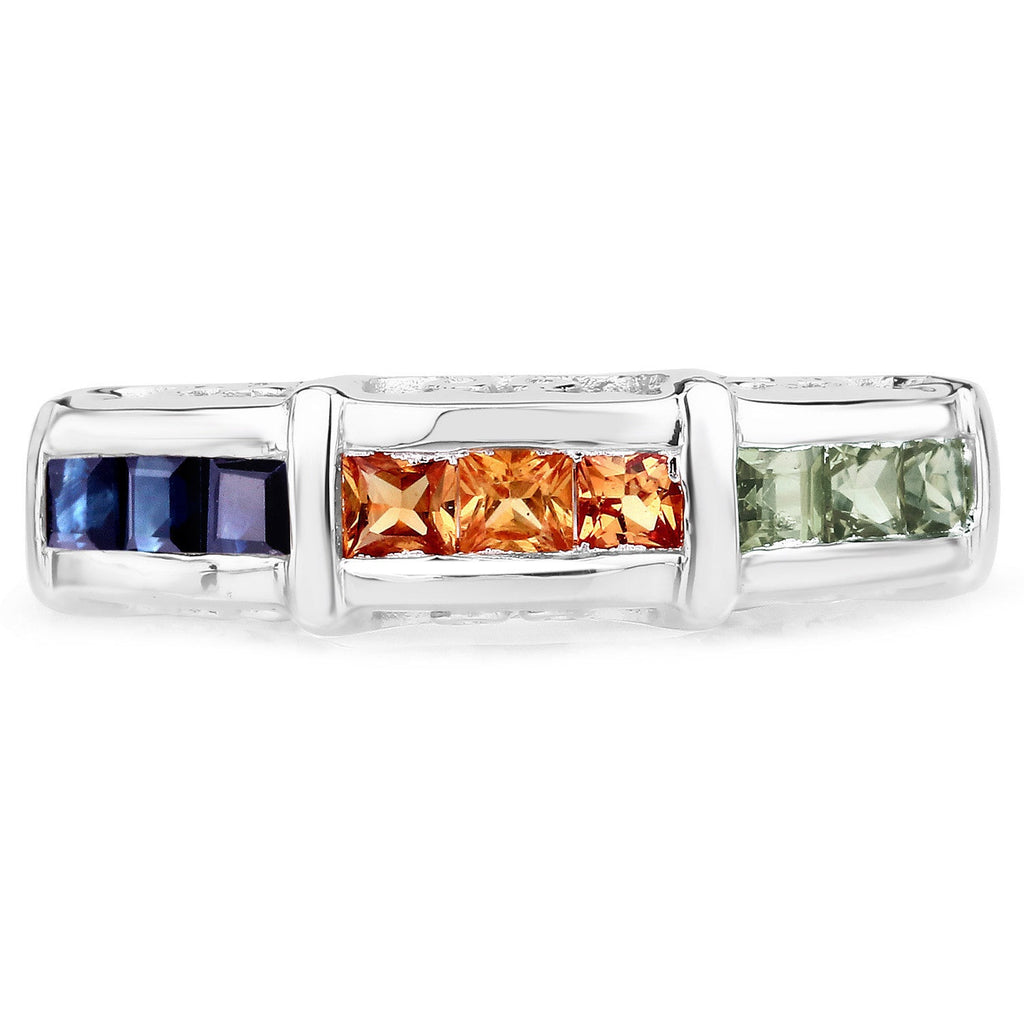 1.08 Carat Genuine Multi Sapphire .925 Sterling Silver Ring