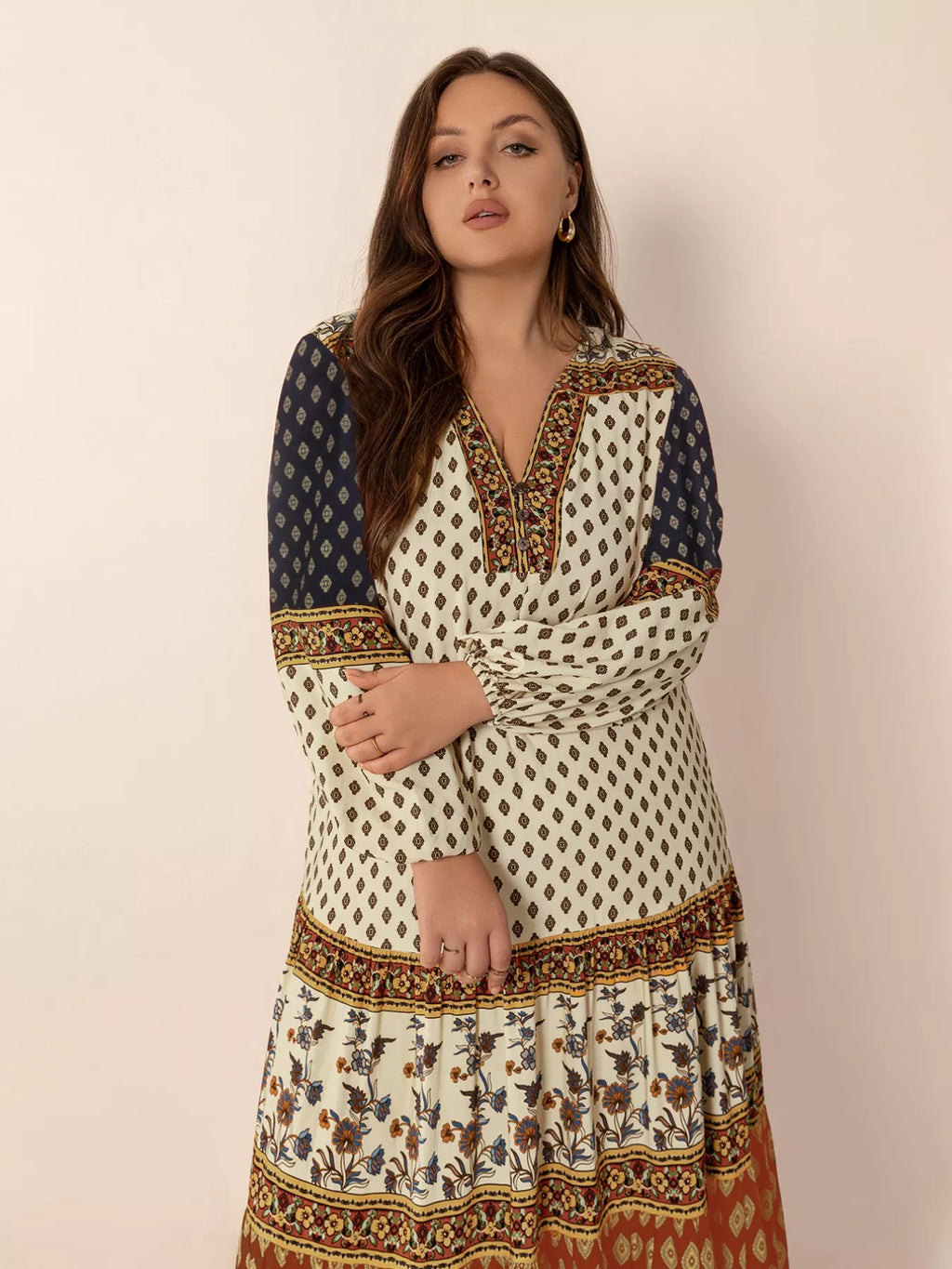 Plus Size Notched Balloon Sleeve Maxi Dress