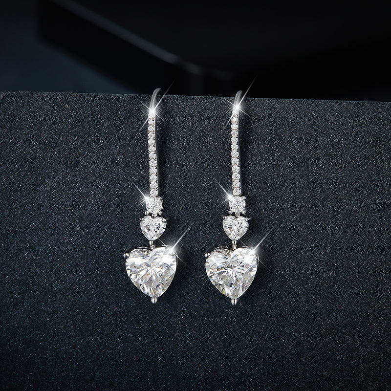 S925 Sterling Silver Heart Shaped Moissanite Hook Dangle Earrings