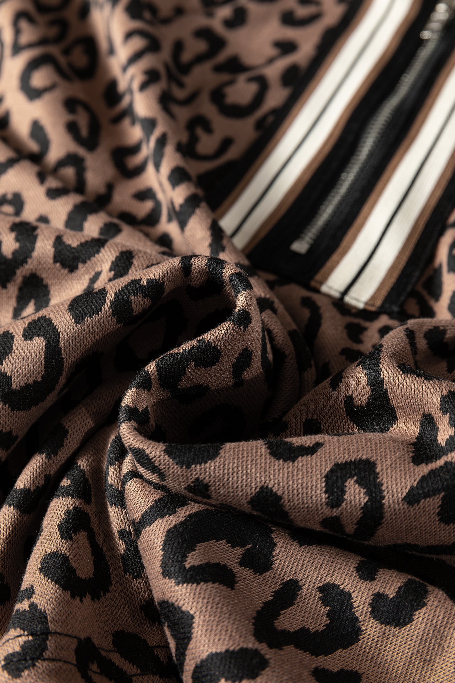 Leopard Print Quarter Zip Top & Mini Skirt Set