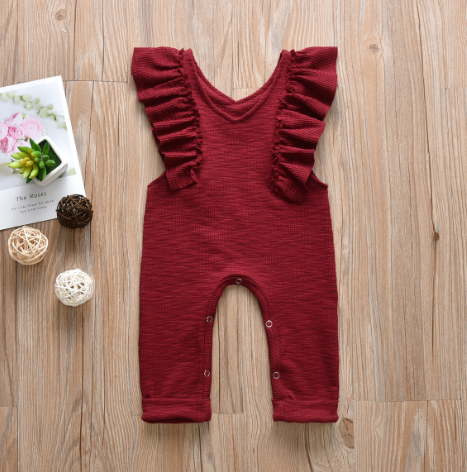 Solid Color Jumpsuit with Ruffled Sleeves