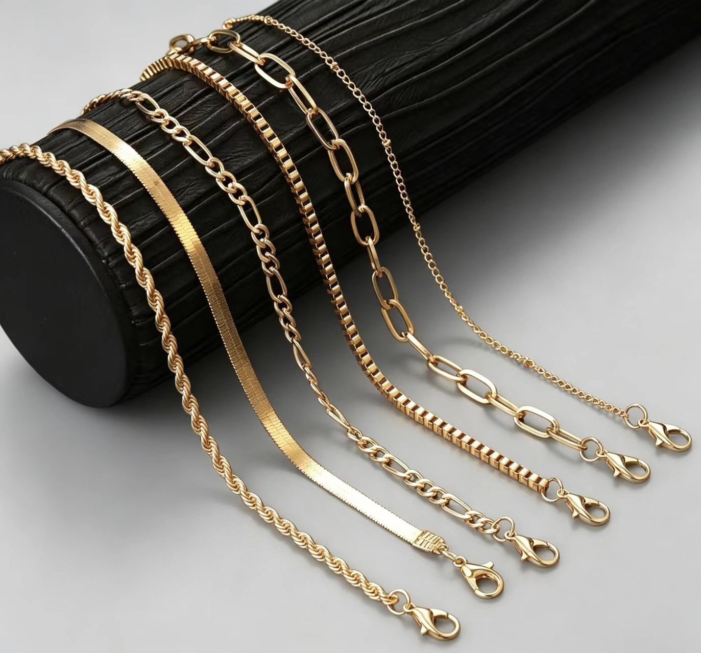 Multi-Layer Figaro Chain Bracelet Minimalist Gold and Silver Set