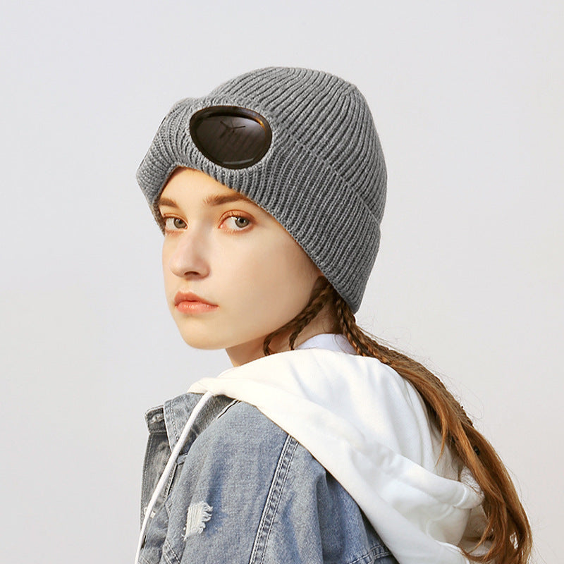 Women’s Aviator Pilot Knit Hat with Goggles Winter Beanie - Image 4