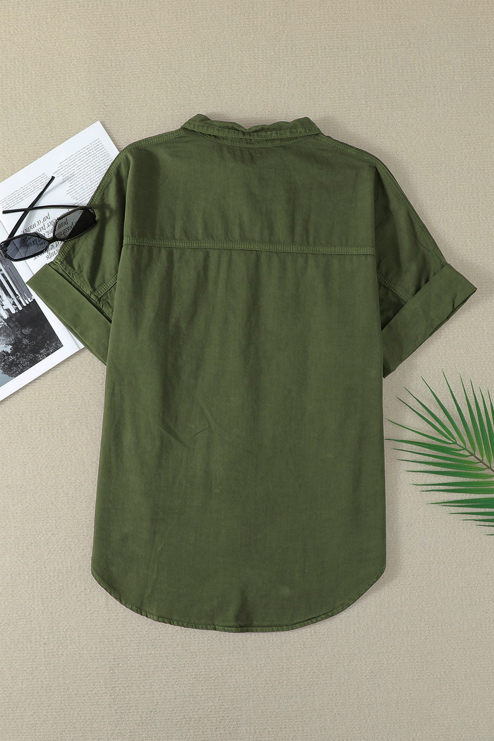 Women's Short Sleeve Denim Button Up Shirt with Pocket - Image 5