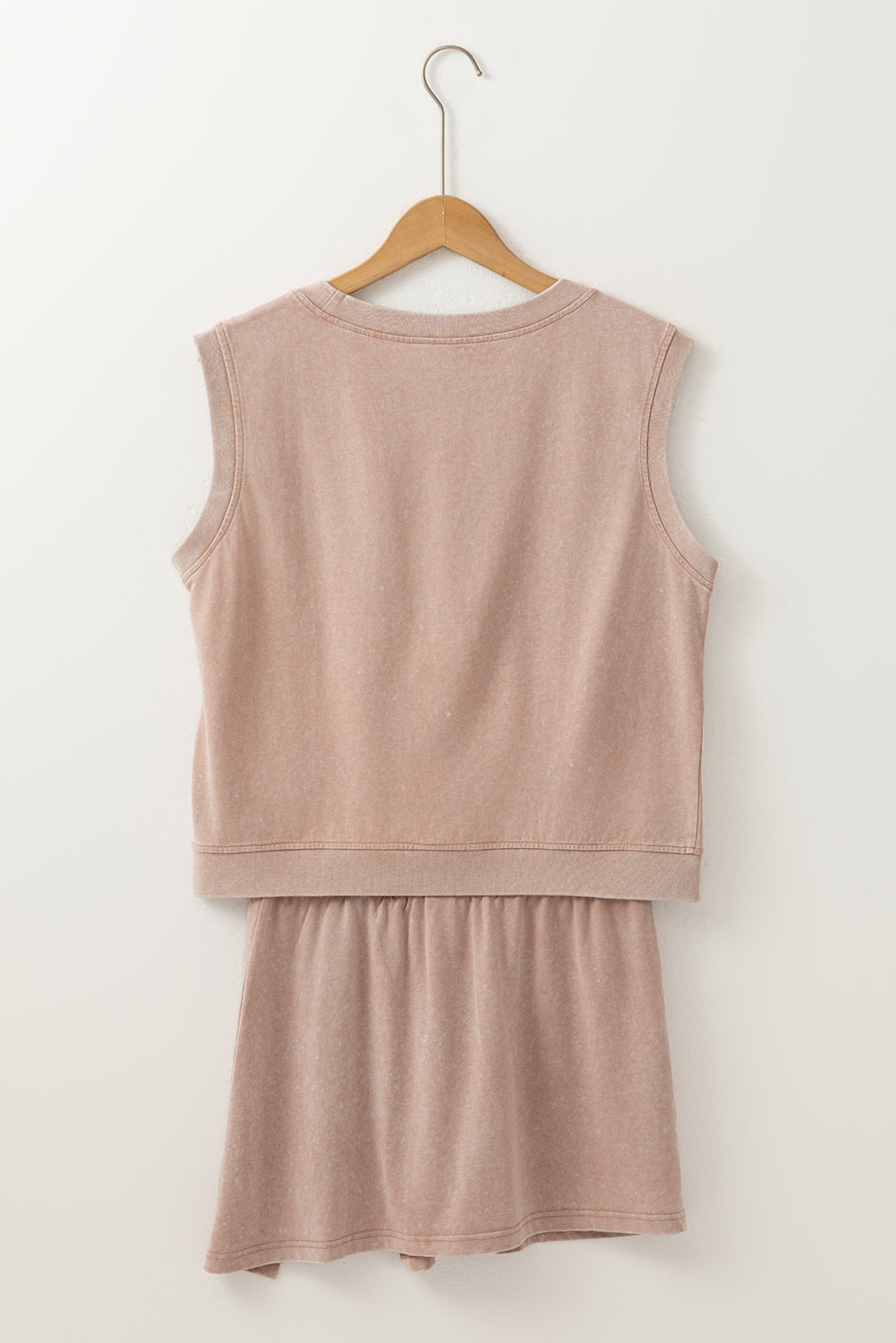 Solid Mineral Wash Cotton Tank Top and Lined Skort Set