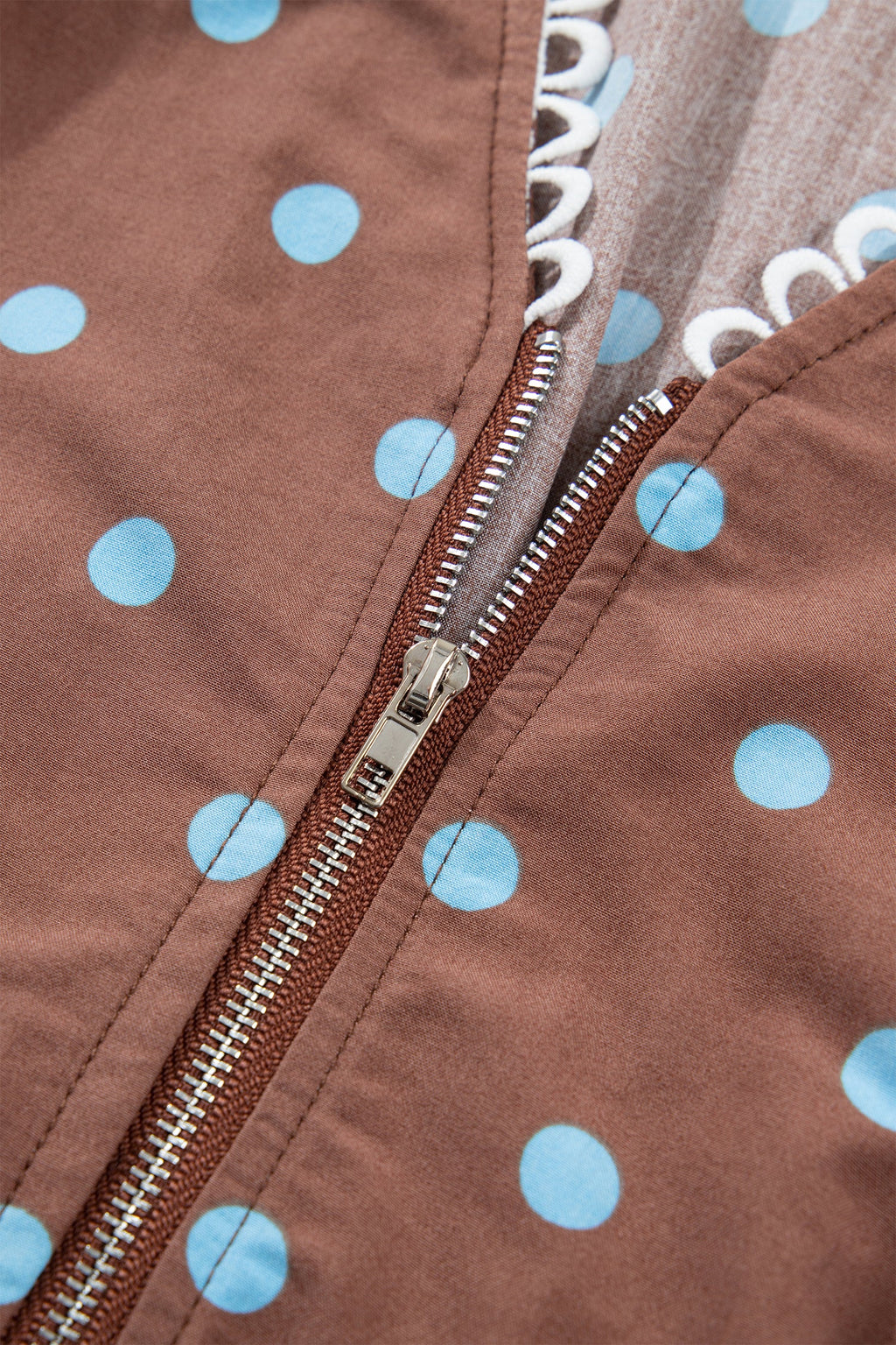 Polka Dot Zip Up V-Neck Sleeveless Dress