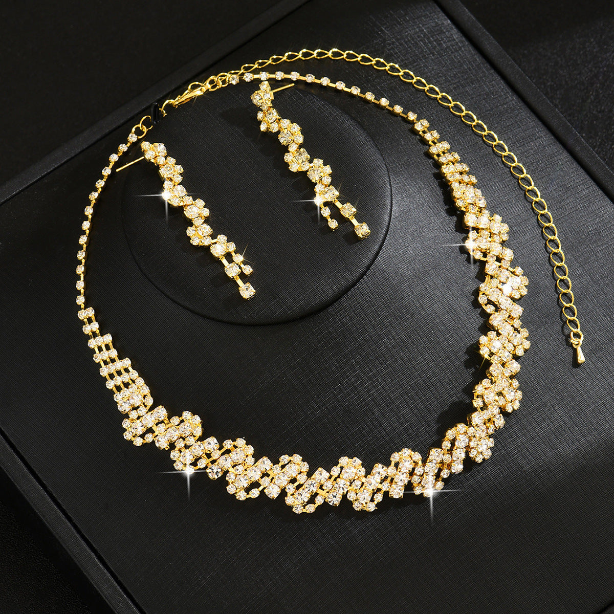 Full Diamond Jewelry Multi-Color Cross-Border European And American Necklace Earrings Set Bridal Ring New Two-Piece Set Fashionable Winter Accessories