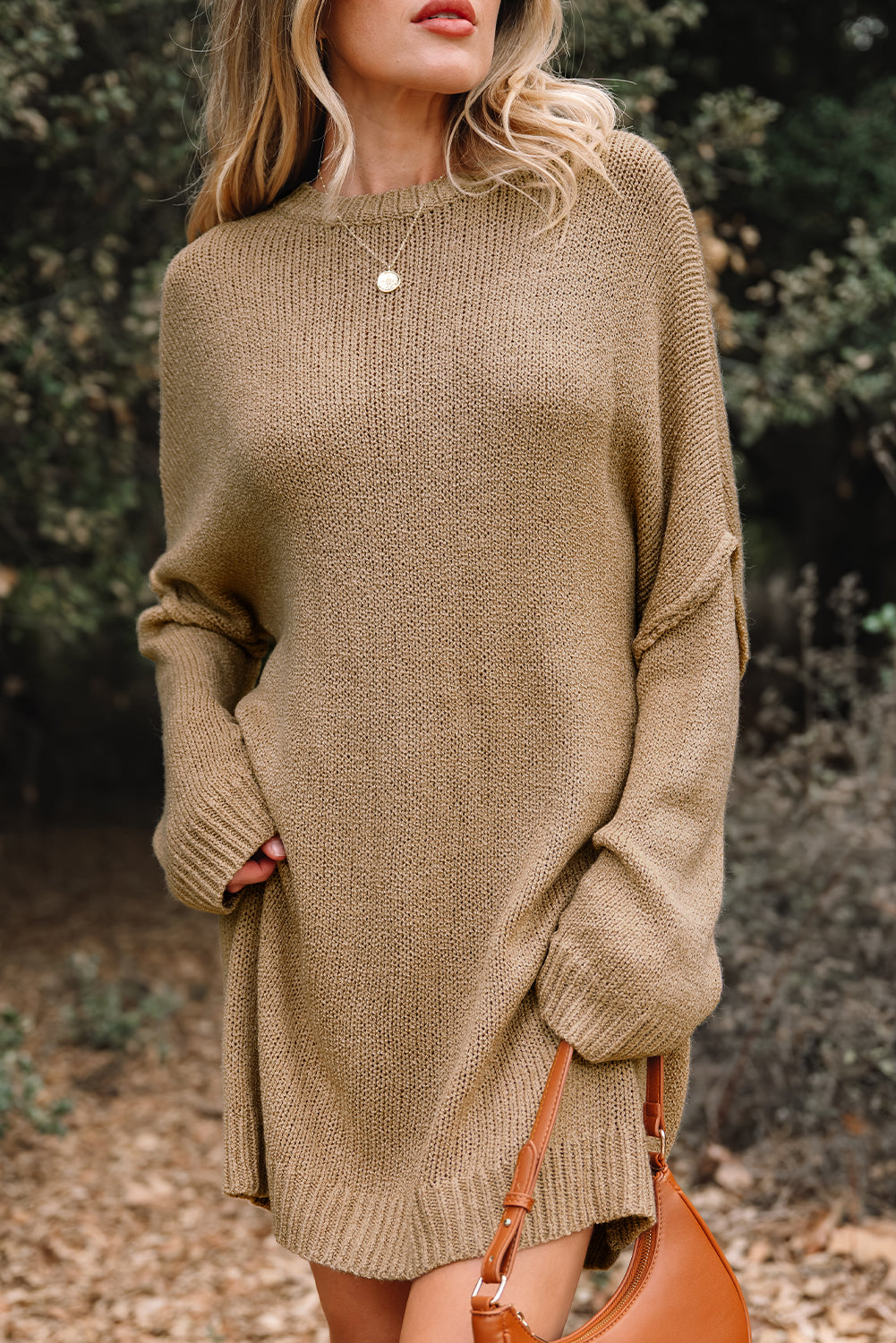Laylani Drop Shoulder Slouchy Sweater in Camel and Tan