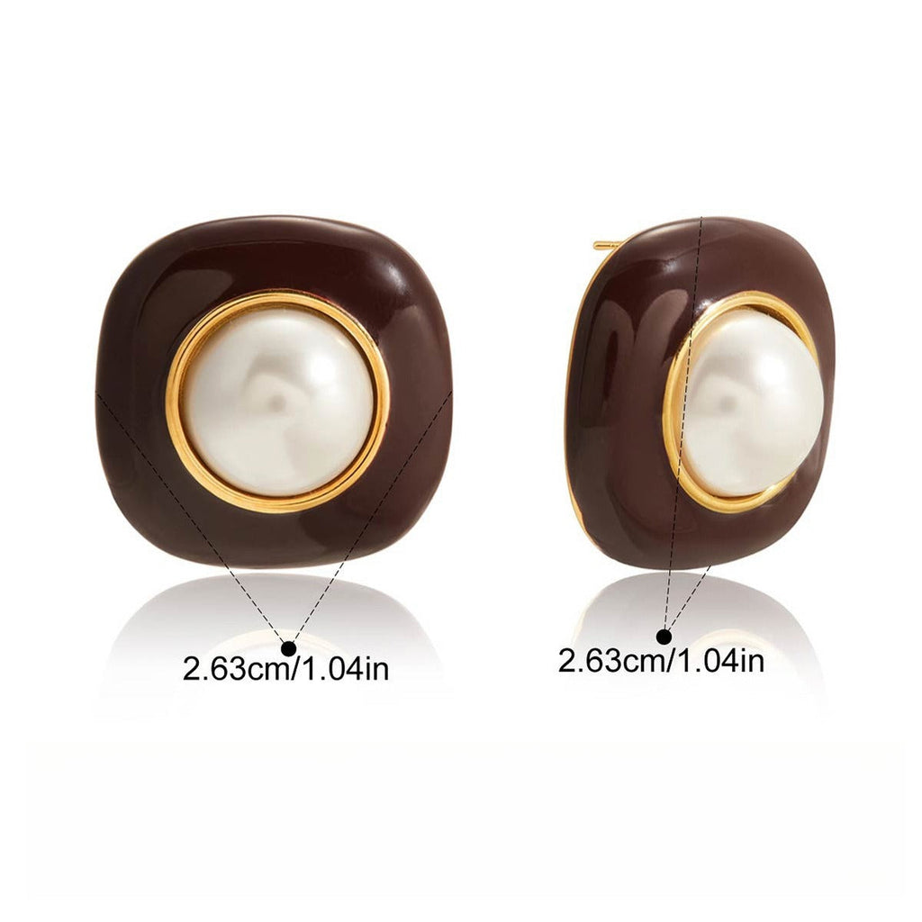 18K Gold-Plated Pearl & Enamel Stud Earrings