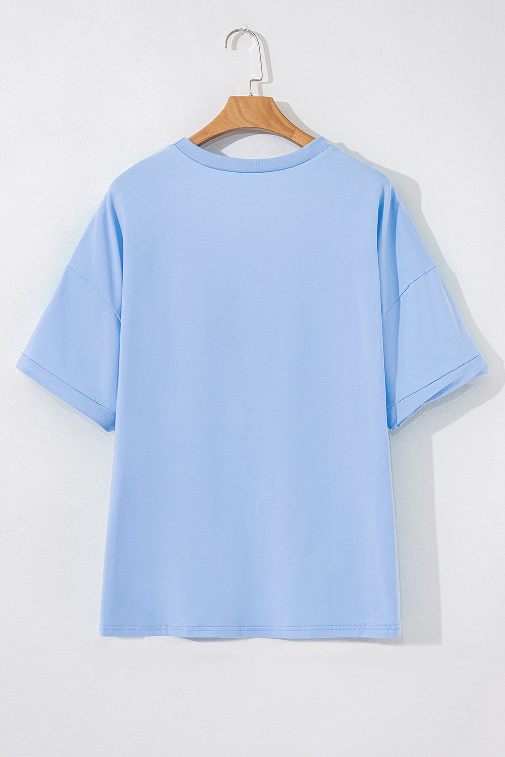 Myosotis Loose Half Sleeve Hi-Low T-Shirt | Light Blue Cotton