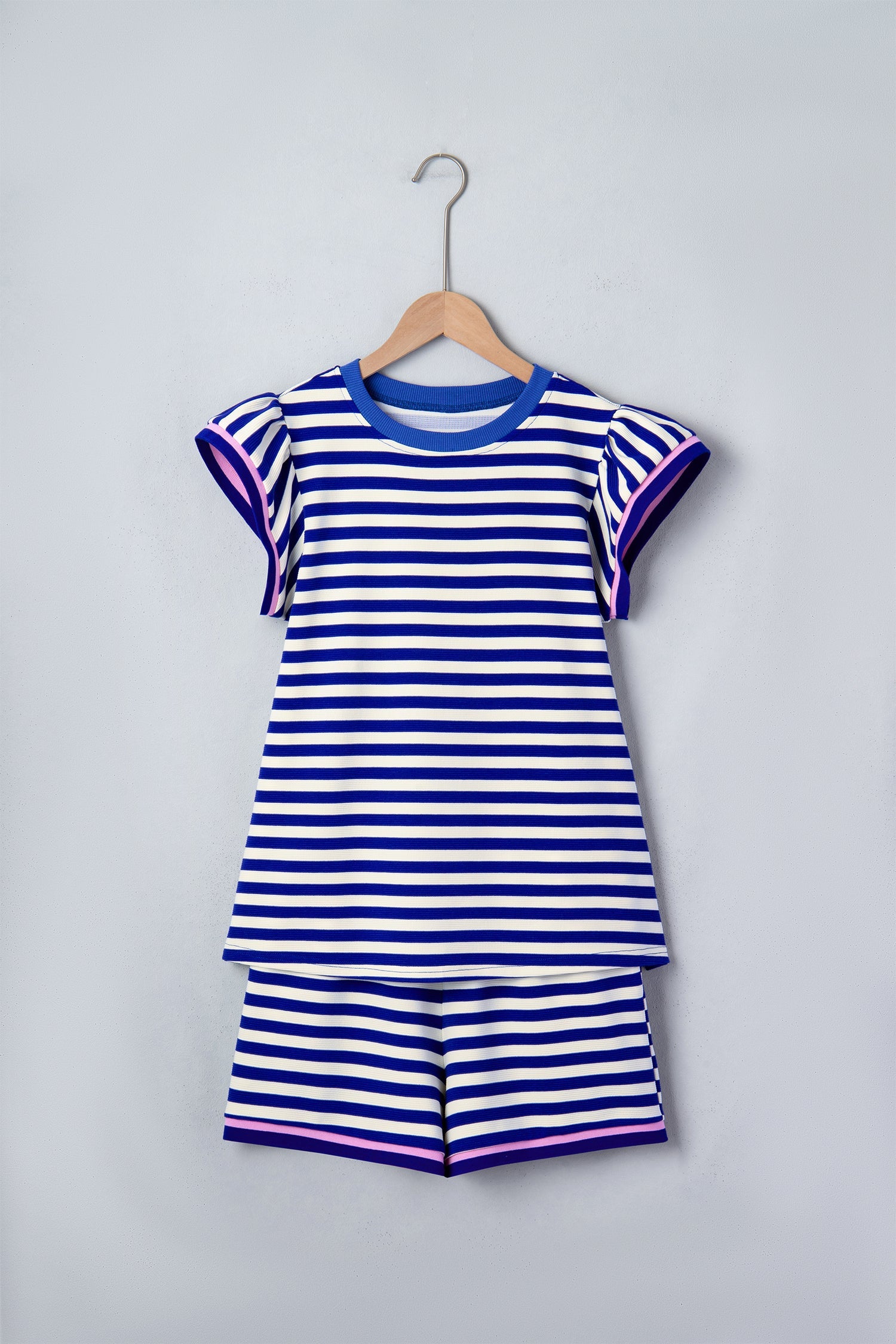 Xiomara Trim Cap Sleeve Top & Shorts Set - Striped Knit