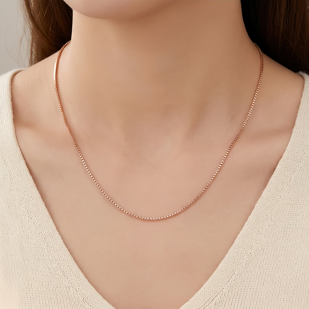 925 Sterling Silver Elegant Rose Gold Box Chain Necklace - Italian Craftsmanship Sterling  S