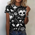 Women's Black & White Skulls Goth Pattern 100% Cotton T-Shirt - Image 3