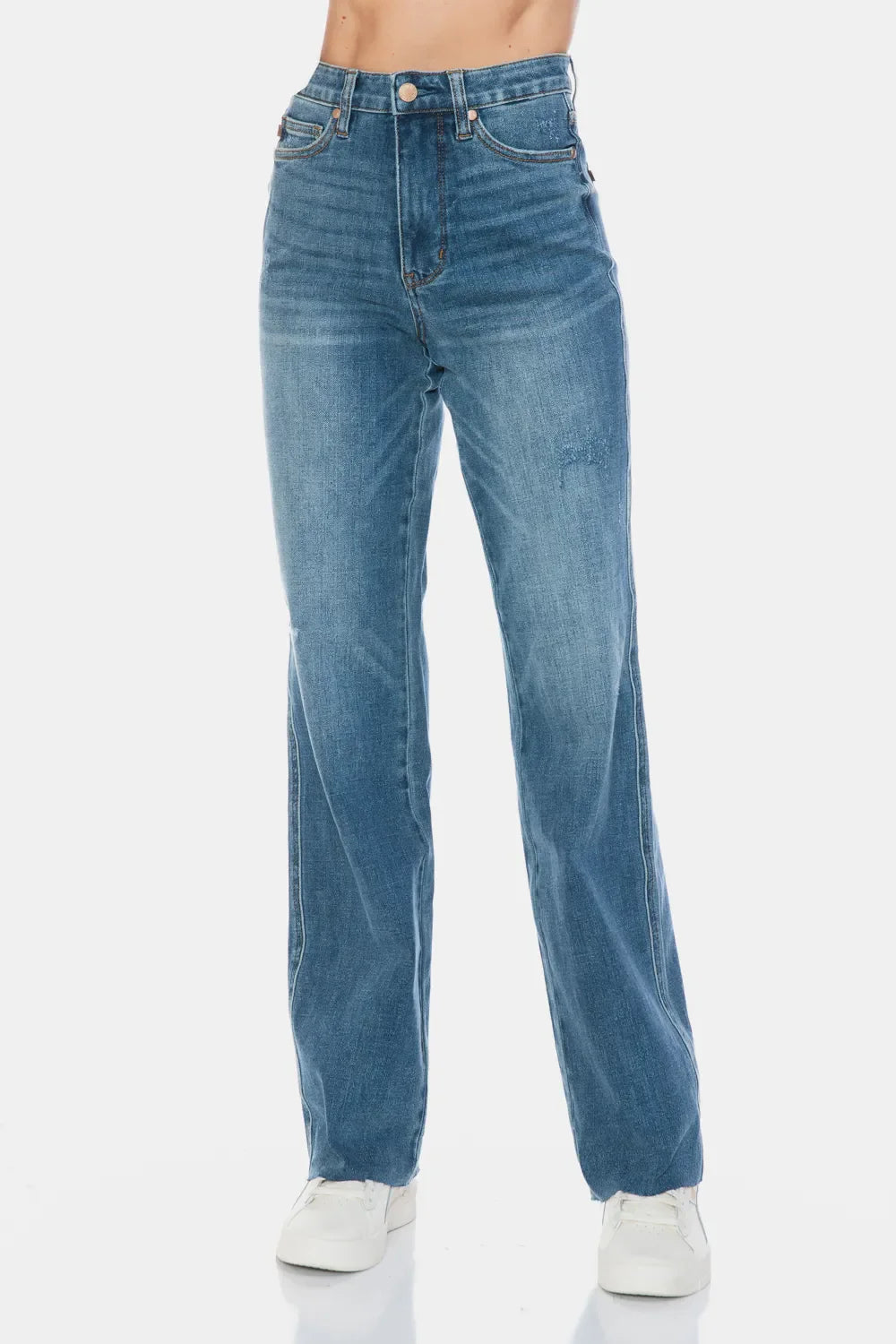 Judy Blue Tummy Control Straight Jeans Raw Hem