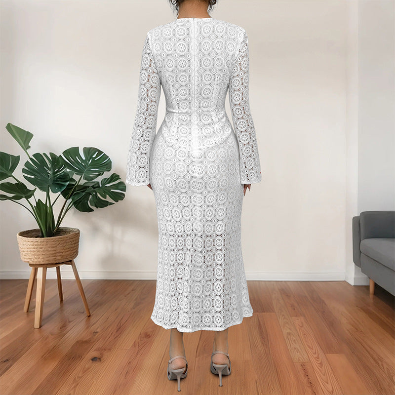 White Lace Fishtail Midi Dress