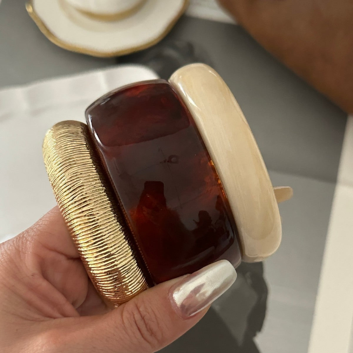 Amber Resin Bangle Stack Bracelet Set in Caramel and Cream