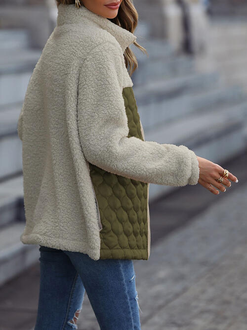 Women's Leopard Color Block Zip-Up Jacket