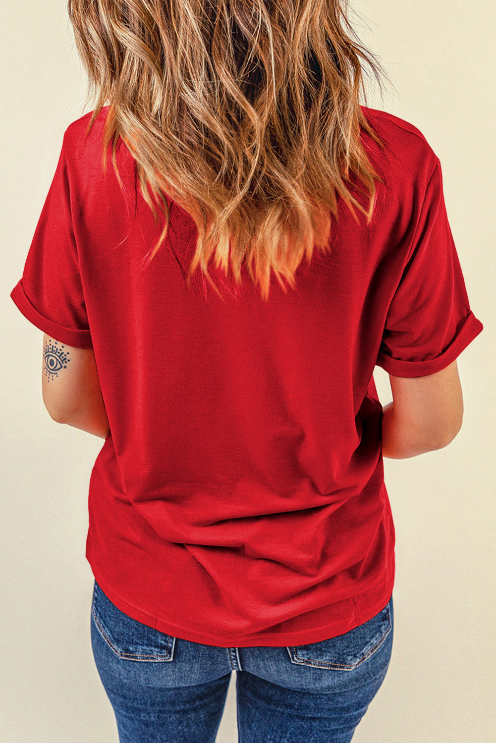 Women's Red USA Graphic Print Round Neck Short Sleeve T-Shirt - Image 4