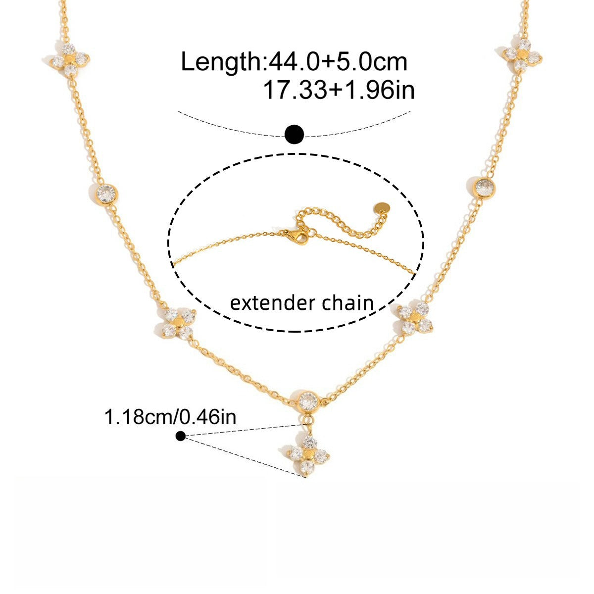 18K Gold Four-Leaf Clover Zircon Necklace – Elegant Luck Pendant