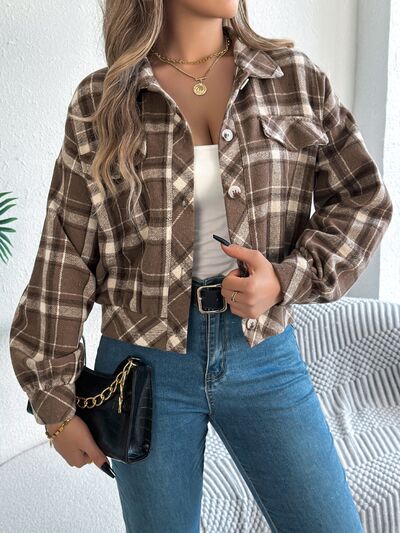 Classic Plaid Long Sleeve Button-Up Jacket for Women