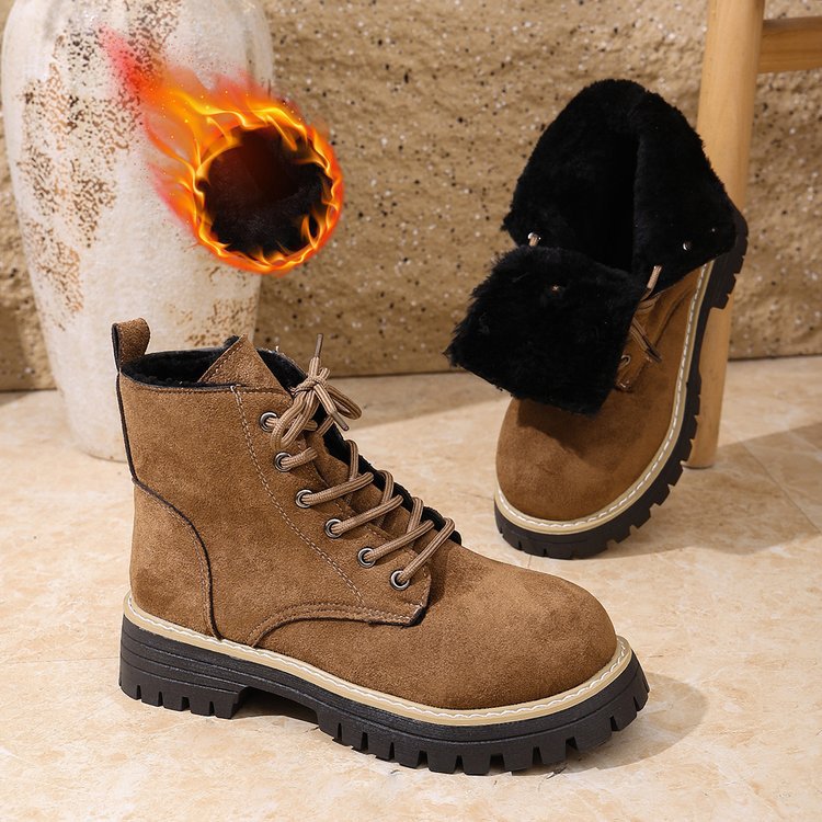Women's Lace-Up Suede Fleece-Lined Winter Ankle Boots - Image 4