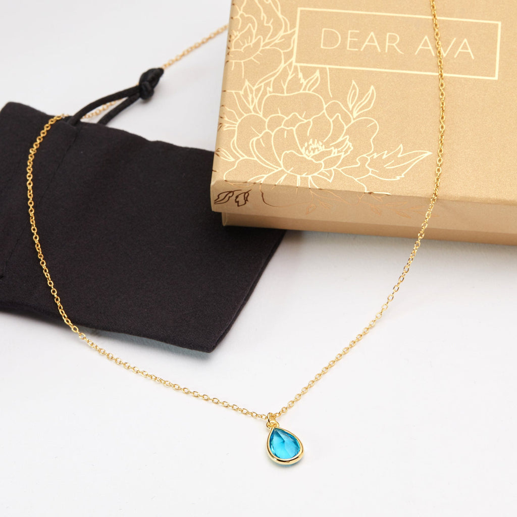 December Birthday Blue Topaz Birthstone Necklace
