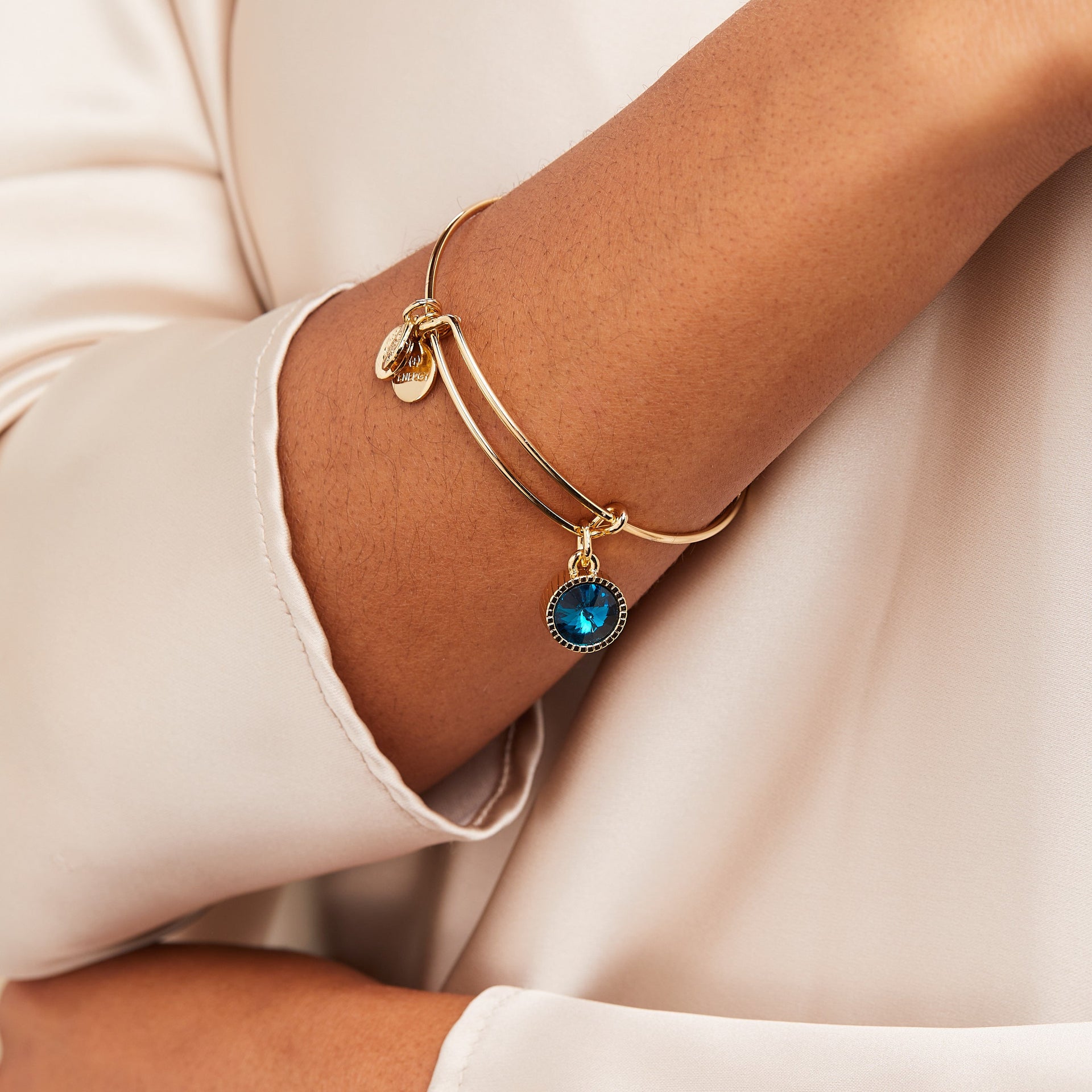 December Birthstone Charm Bangle with Blue Zircon Crystal