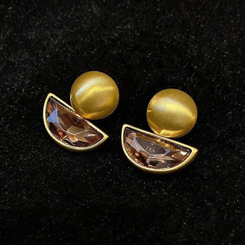Womens Retro Style Round Rhinestone Inlaid Pendant Stud Earrings,Costume Earrings For Daily Banquet Party Wear