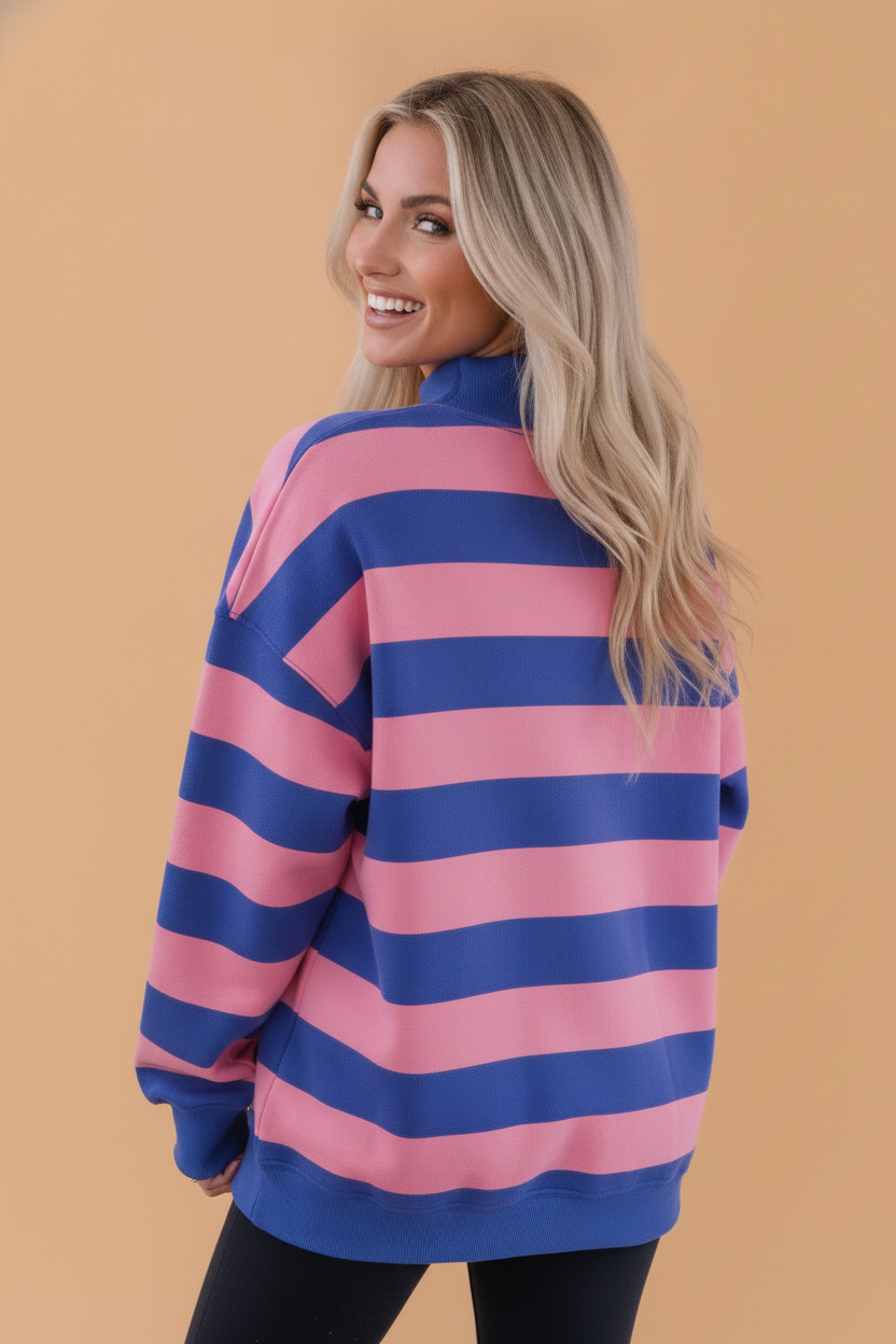 Stripe Colorblock Mock Neck Long Sleeve Sweatshirt