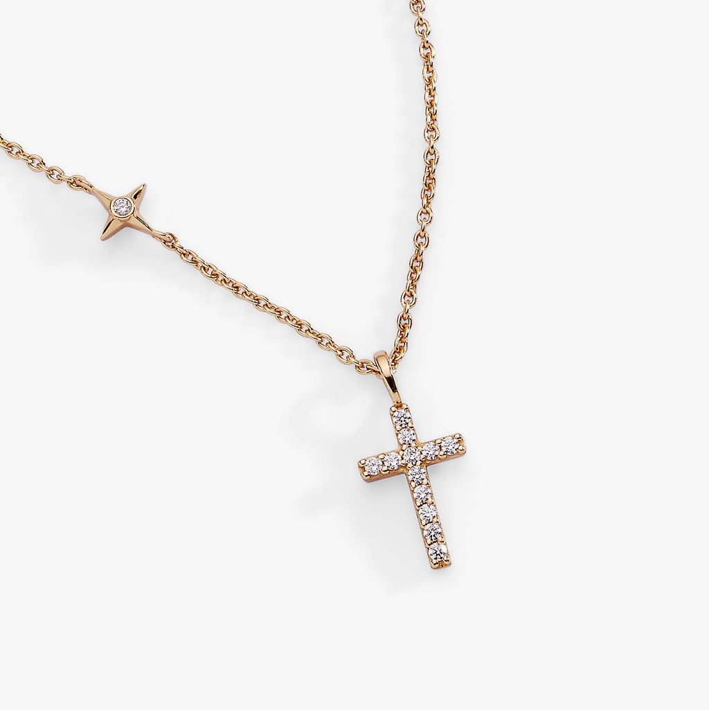 Delicate Pave Cross Pendant Necklace in Gold-Plated Silver