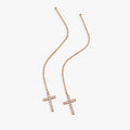 Gold-plated sterling silver threader earrings featuring delicate crystal-pave cross charms