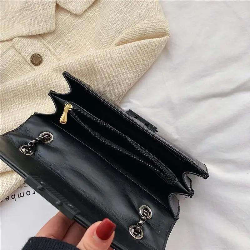 Classic Black PU Leather Crossbody Chain Bag for Girls