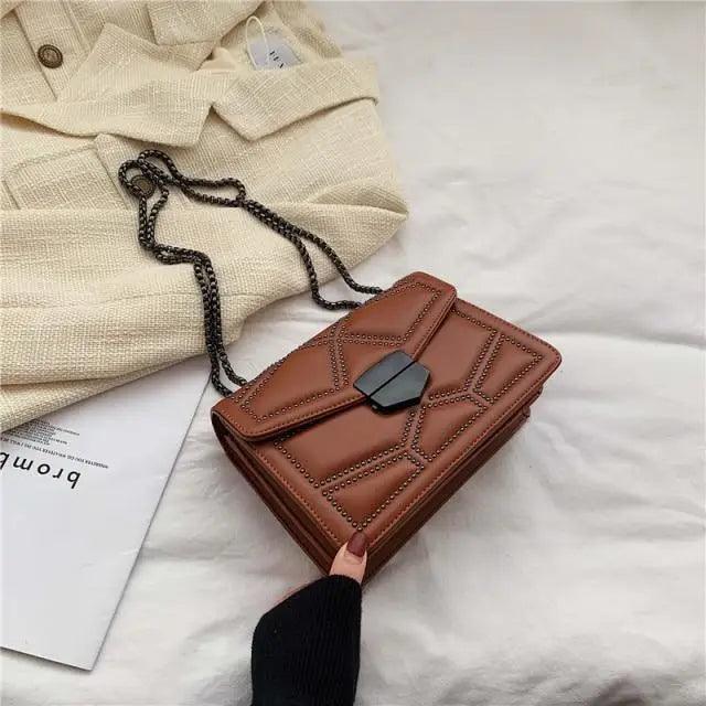 Classic Black PU Leather Crossbody Chain Bag for Girls