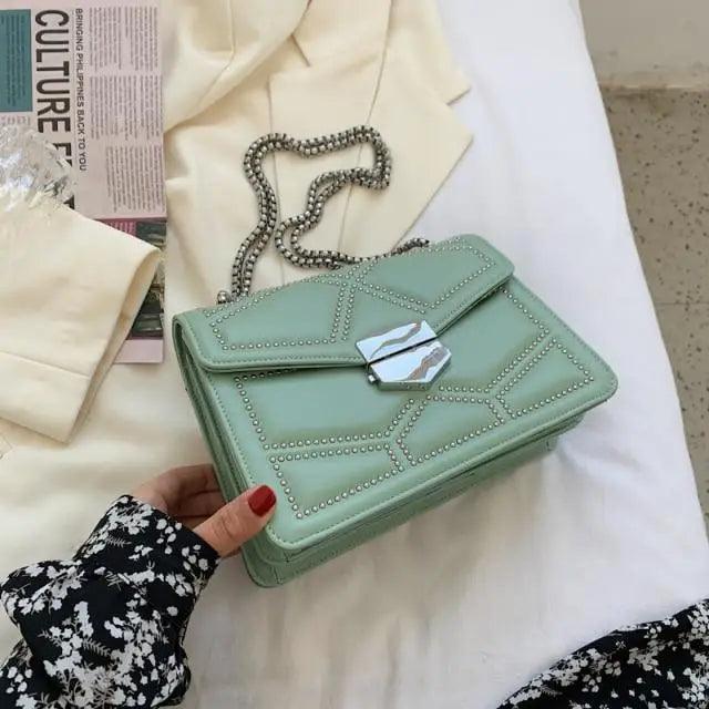 Classic Black PU Leather Crossbody Chain Bag for Girls