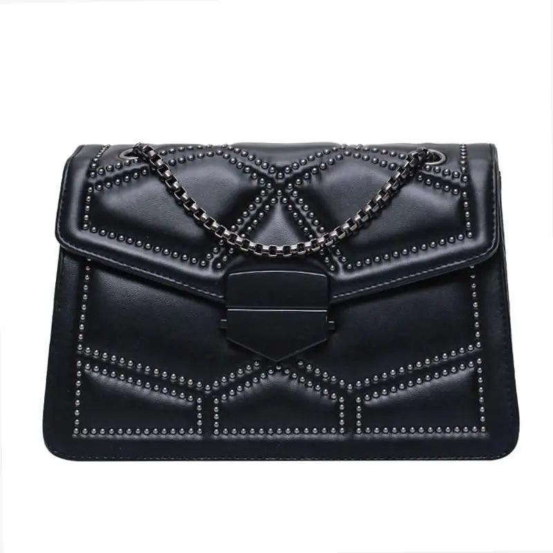 Classic Black PU Leather Crossbody Chain Bag for Girls
