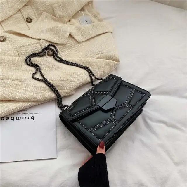 Classic Black PU Leather Crossbody Chain Bag for Girls