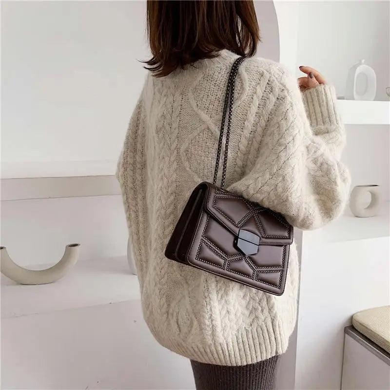Classic Black PU Leather Crossbody Chain Bag for Girls