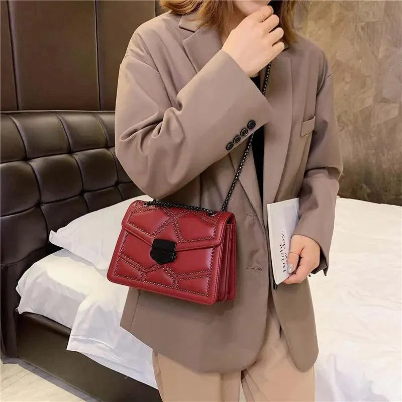 Classic Black PU Leather Crossbody Chain Bag for Girls